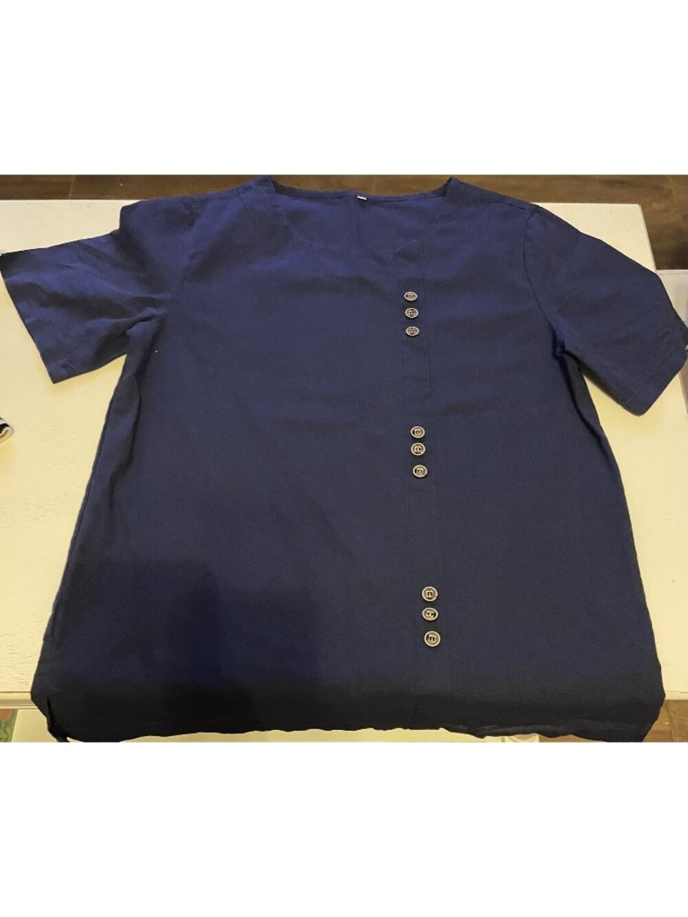 Women's Navy Short Sleeve Cotton  Top Blouse Size Small